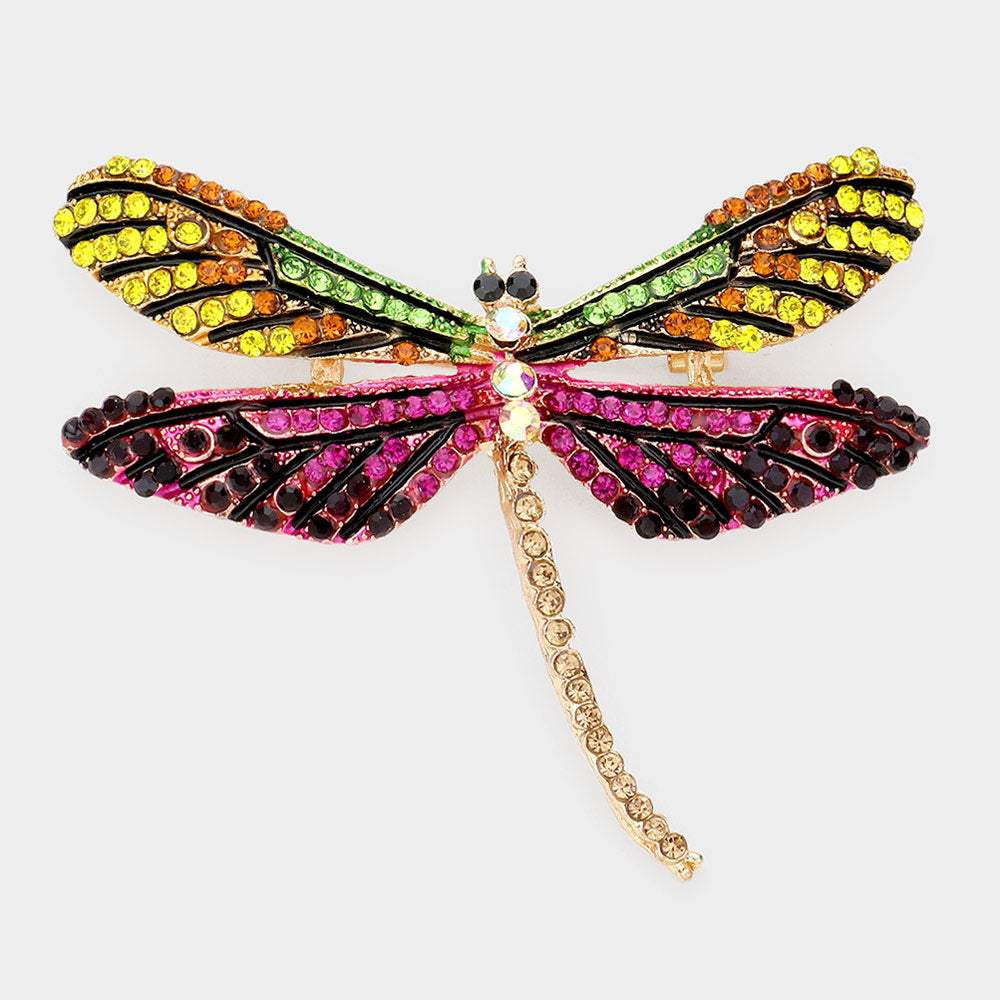 Stone Embellished Metal Dragonfly Pin Brooch - Madeline Love - Flyclothing LLC