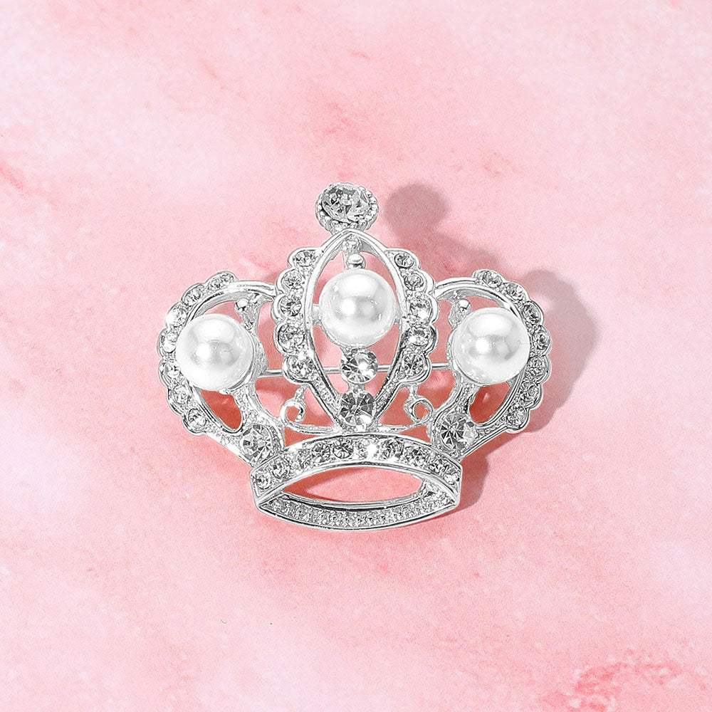 Pearl Accent Stone Paved Regal Crown Pin Brooch - Madeline Love - Flyclothing LLC
