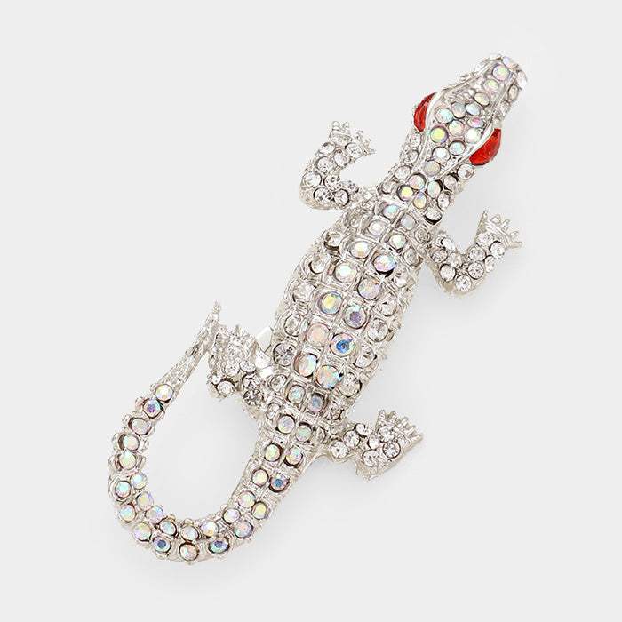 Crystal Rhinestone Pave Crocodile/Alligator Pin Brooch - Madeline Love - Flyclothing LLC