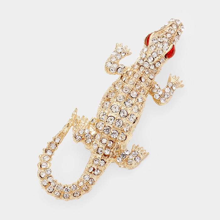 Crystal Rhinestone Pave Crocodile/Alligator Pin Brooch - Madeline Love - Flyclothing LLC