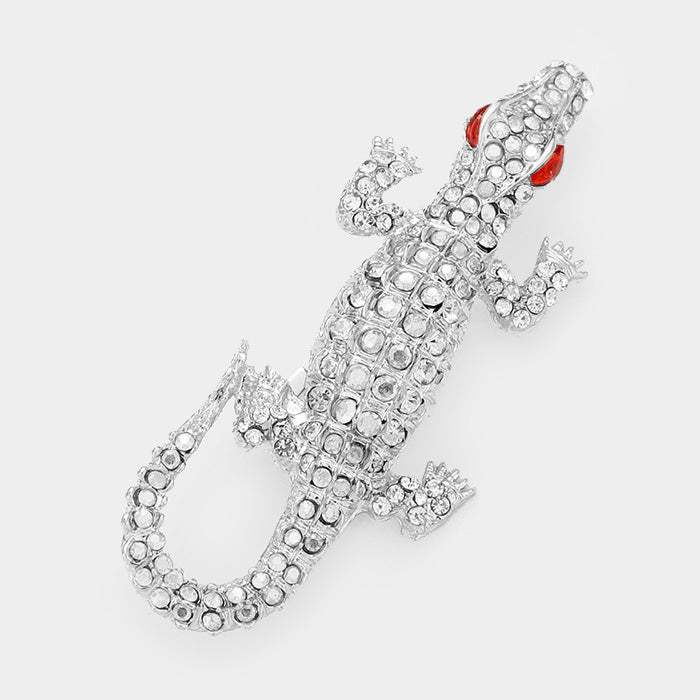 Crystal Rhinestone Pave Crocodile/Alligator Pin Brooch - Madeline Love - Flyclothing LLC