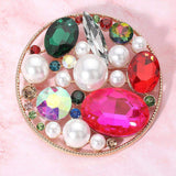 Pearl Stone Cluster Embellished Chunky Round Pin Brooch - Madeline Love - Flyclothing LLC