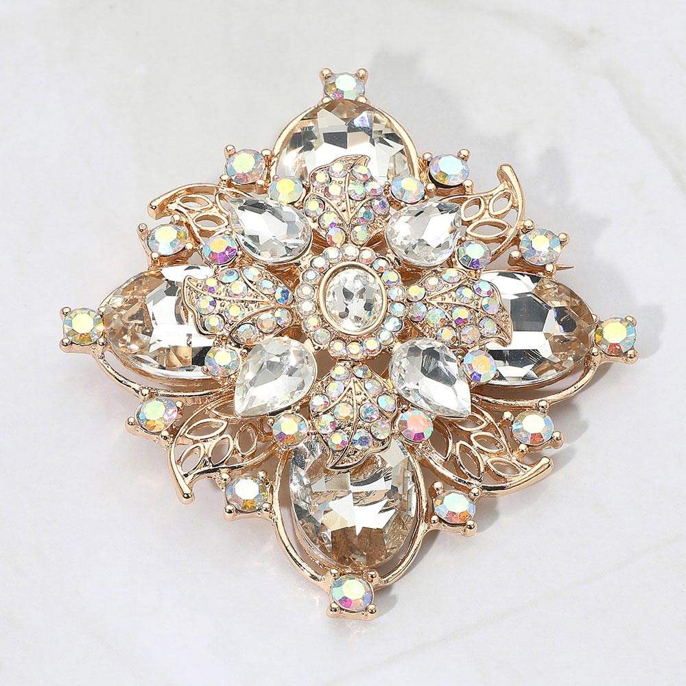 Bold Vintage Floral Rhinestone Pin Brooch - Madeline Love - Flyclothing LLC