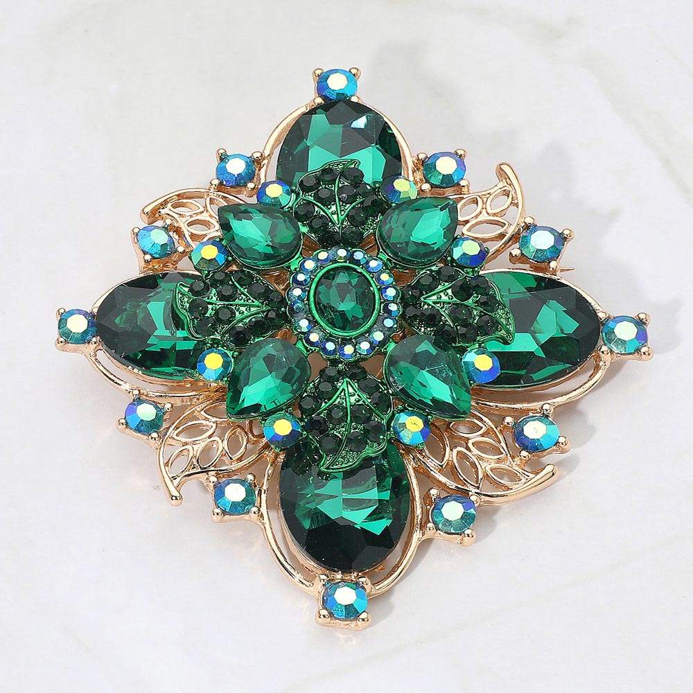 Bold Vintage Floral Rhinestone Pin Brooch - Madeline Love - Flyclothing LLC