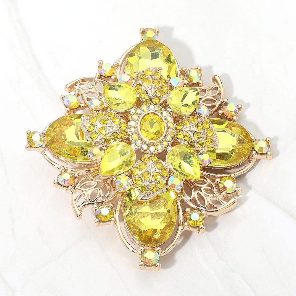Bold Vintage Floral Rhinestone Pin Brooch - Madeline Love - Flyclothing LLC