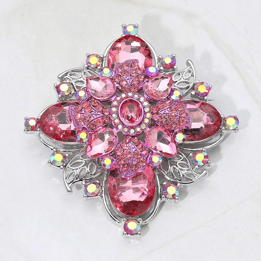 Bold Vintage Floral Rhinestone Pin Brooch - Madeline Love - Flyclothing LLC
