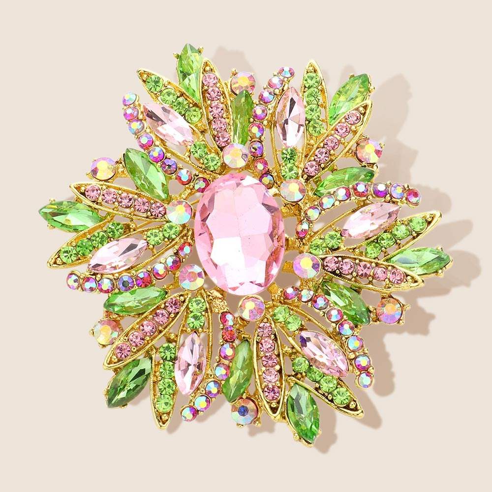 Glass Crystal Flower Brooch Pendant - Madeline Love - Flyclothing LLC