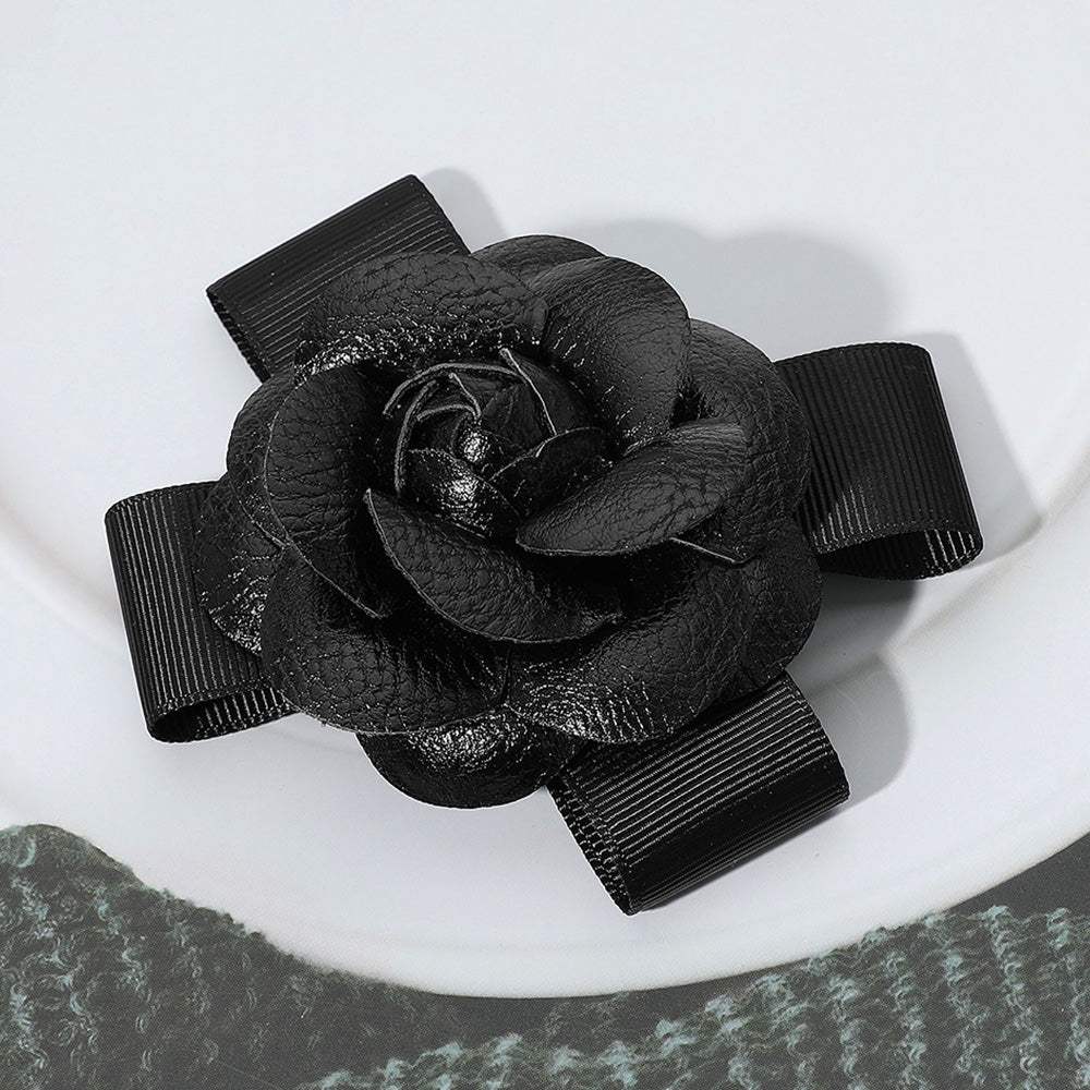 Faux Leather Flower Bow Pin Brooch Hair Clip - Madeline Love - Flyclothing LLC