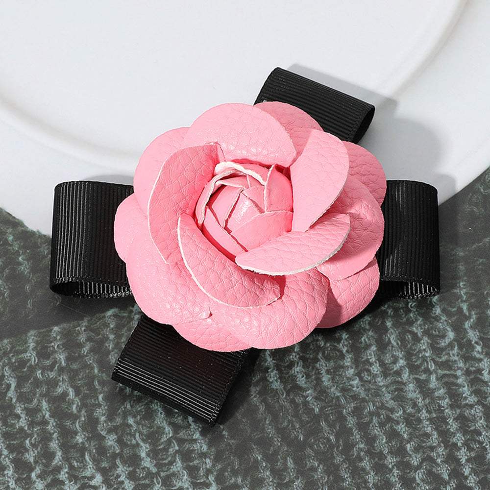 Faux Leather Flower Bow Pin Brooch Hair Clip - Madeline Love - Flyclothing LLC