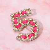 Rhinestone Rim Faux Leather Threaded Number Five Pin Brooch - Madeline Love - Flyclothing LLC