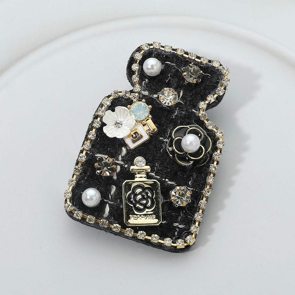 Pearl Flower Embellished Tweed Perfume Bottle Pin Brooch Hair Clip - Madeline Love - Flyclothing LLC