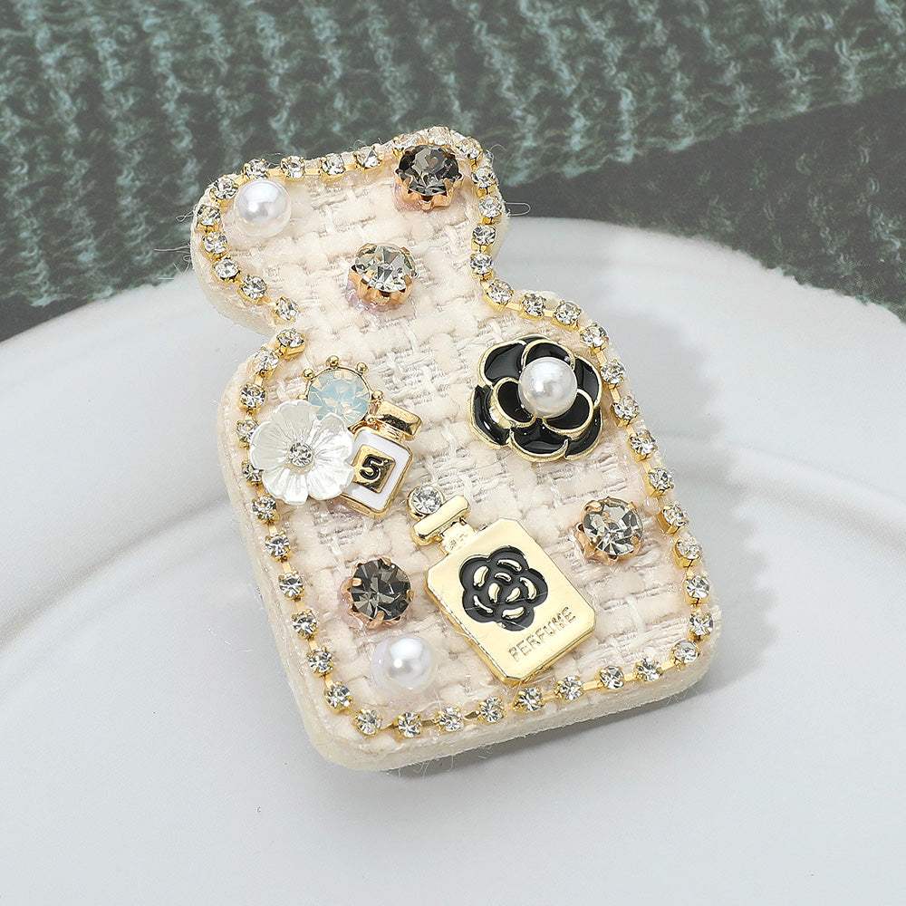 Pearl Flower Embellished Tweed Perfume Bottle Pin Brooch Hair Clip - Madeline Love - Flyclothing LLC