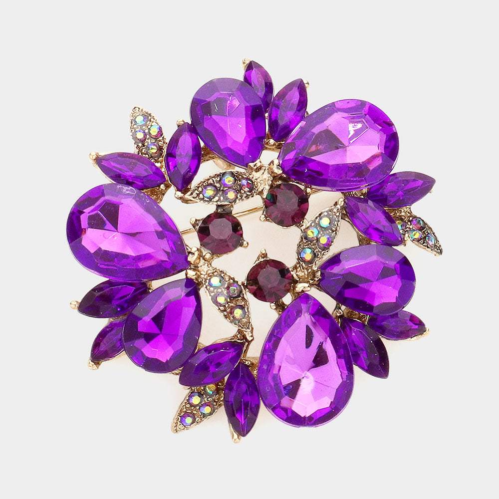 Glass Crystal Teardrop Wreath Pin Brooch - Madeline Love - Flyclothing LLC