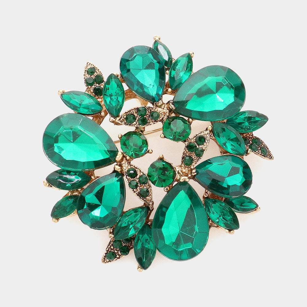 Glass Crystal Teardrop Wreath Pin Brooch - Madeline Love - Flyclothing LLC