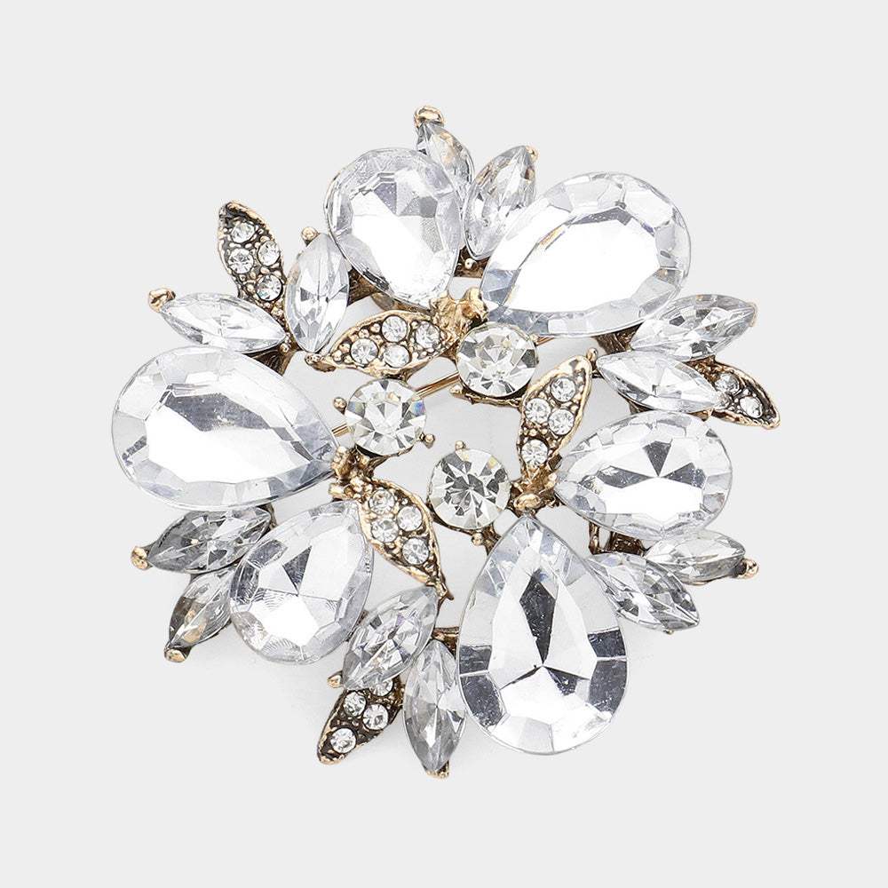 Glass Crystal Teardrop Wreath Pin Brooch - Madeline Love - Flyclothing LLC