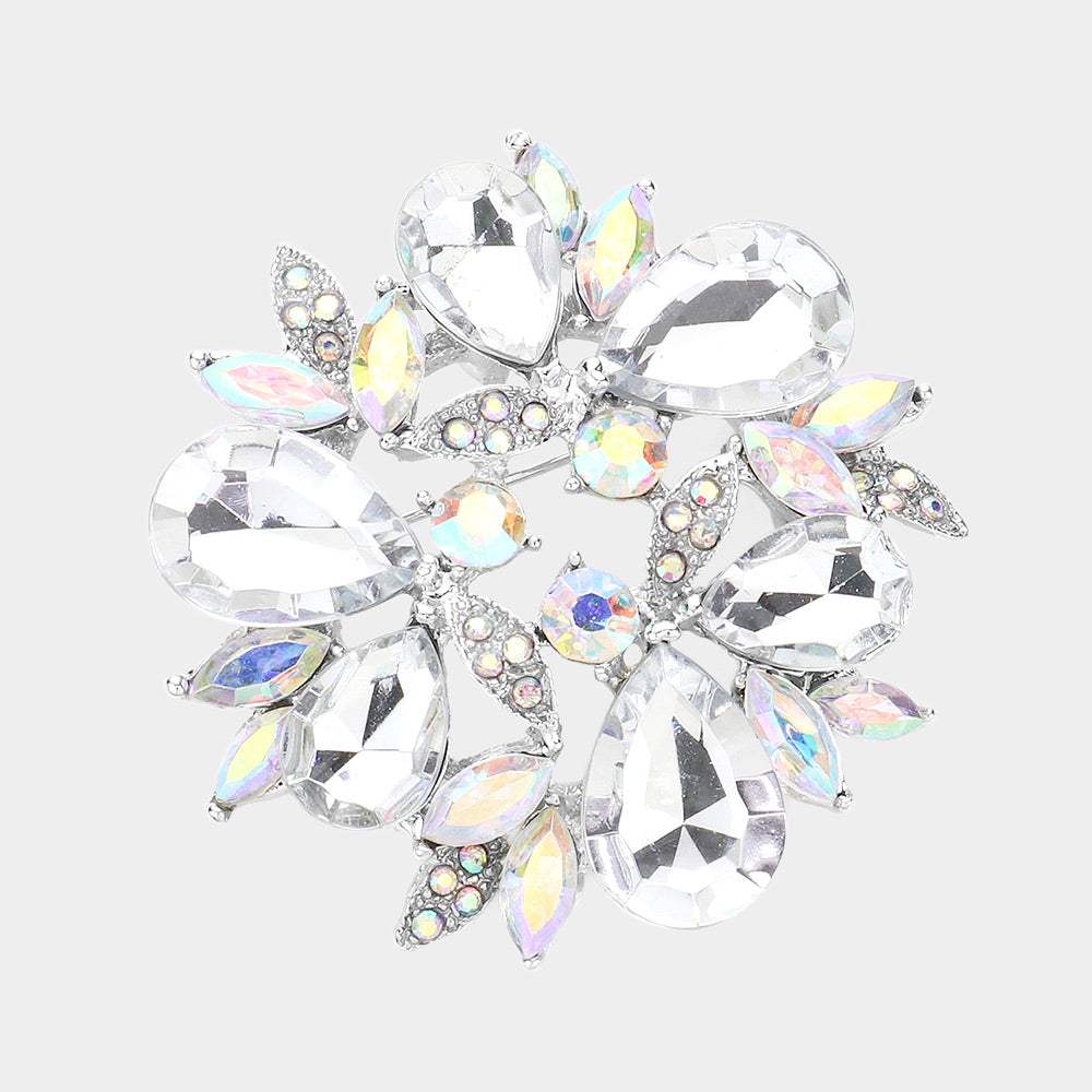 Glass Crystal Teardrop Wreath Pin Brooch - Madeline Love - Flyclothing LLC