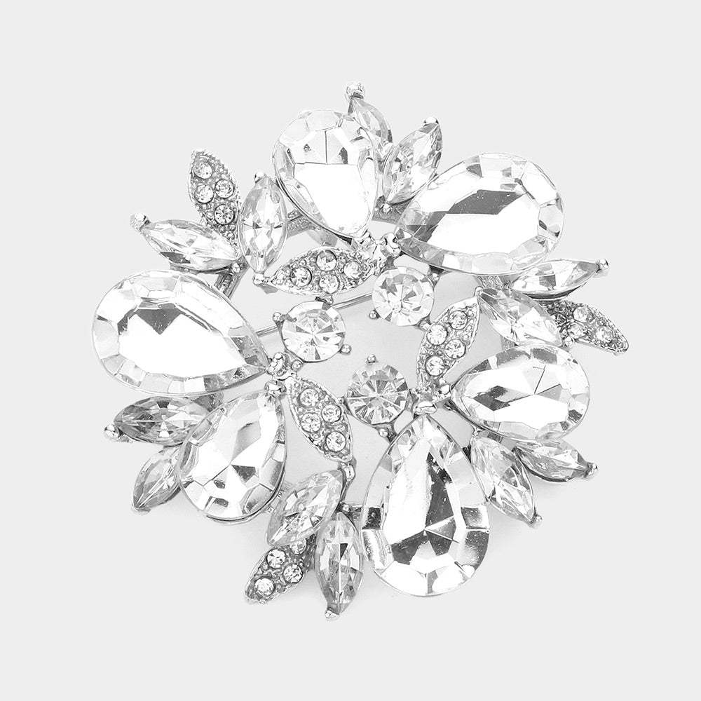 Glass Crystal Teardrop Wreath Pin Brooch - Madeline Love - Flyclothing LLC