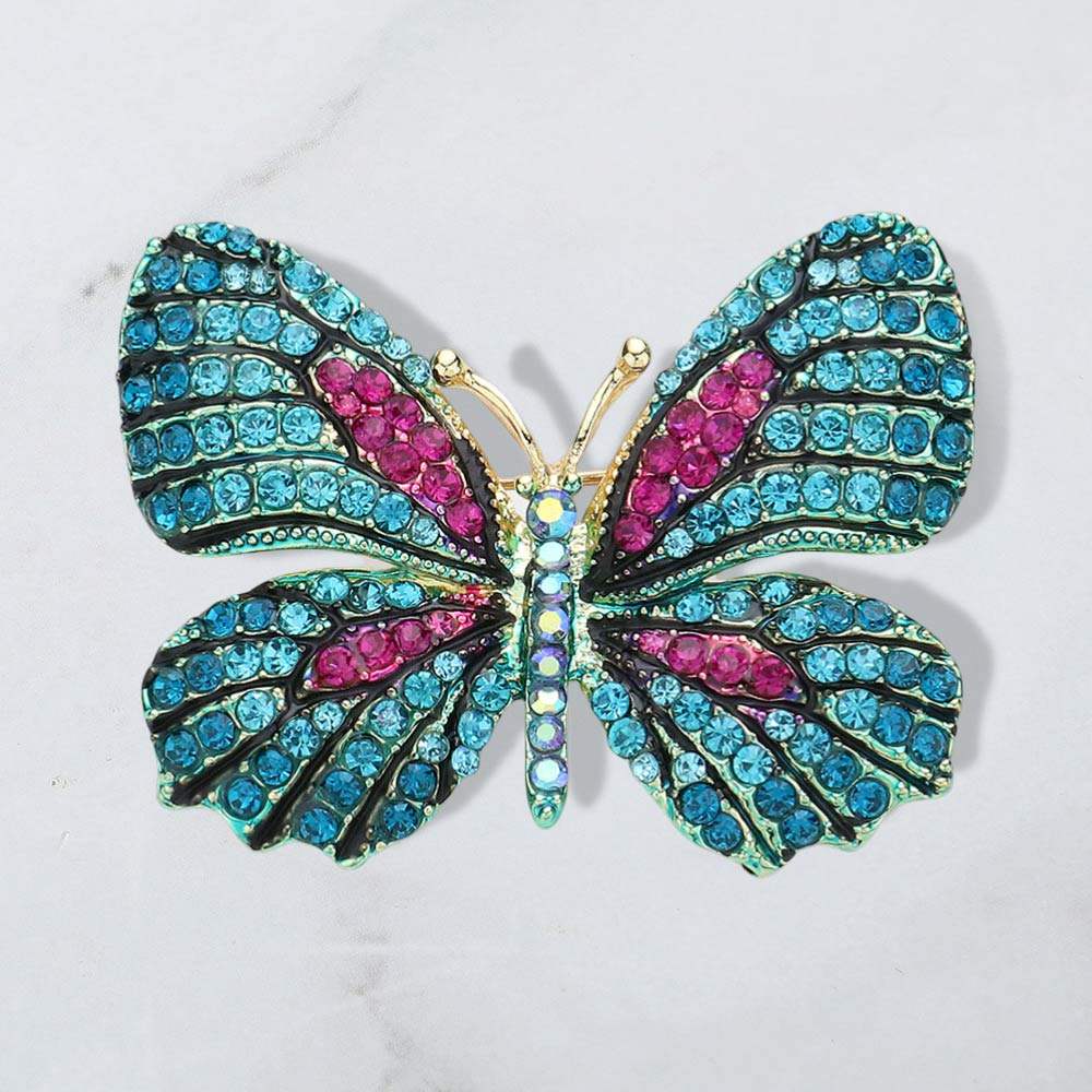 Rhinestone Pave Butterfly Pin Brooch - Madeline Love - Flyclothing LLC