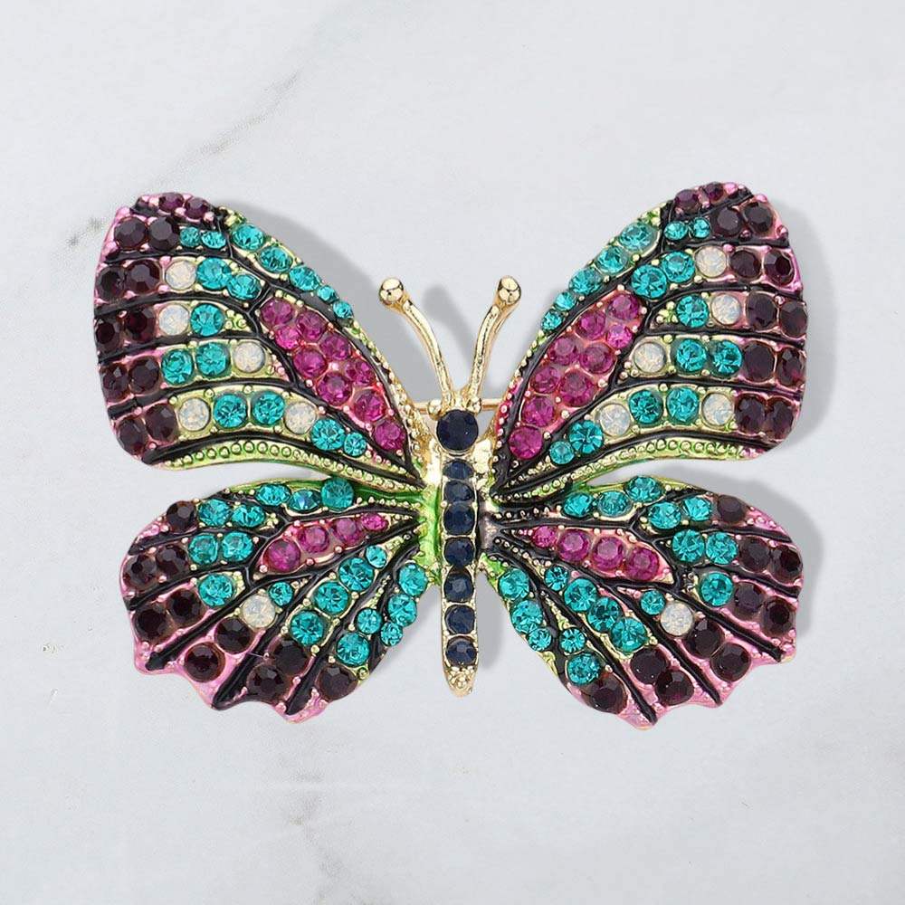 Rhinestone Pave Butterfly Pin Brooch - Madeline Love - Flyclothing LLC