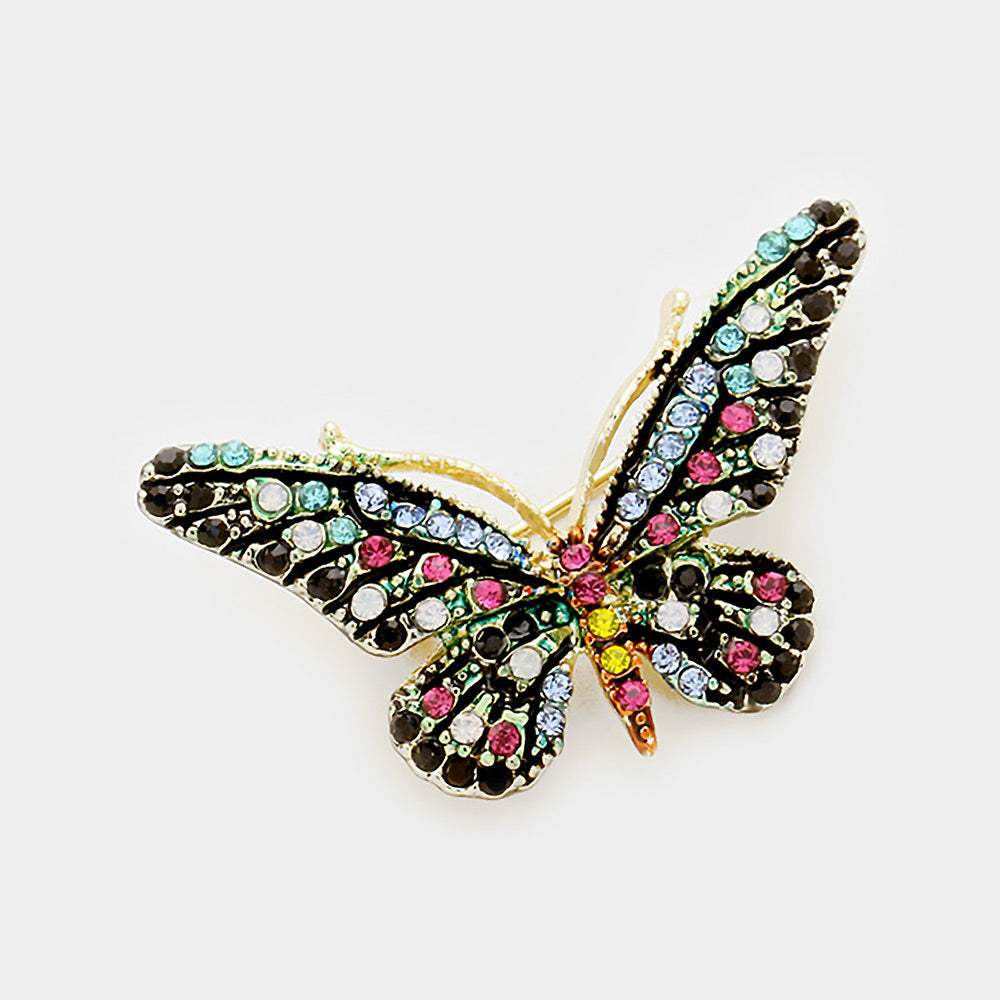 Crystal Rhinestone Paved Butterfly Pin Brooch - Madeline Love - Flyclothing LLC
