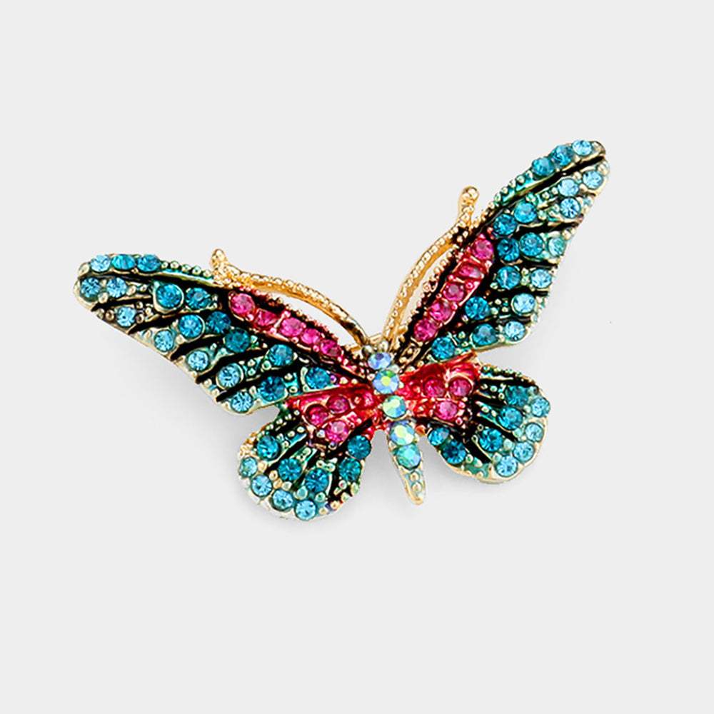 Crystal Rhinestone Pave Butterfly Pin Brooch - Madeline Love - Flyclothing LLC