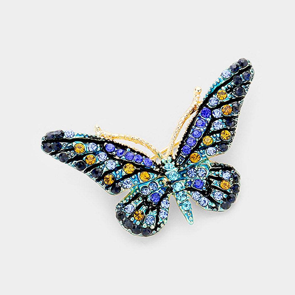 Crystal Rhinestone Paved Butterfly Pin Brooch - Madeline Love - Flyclothing LLC