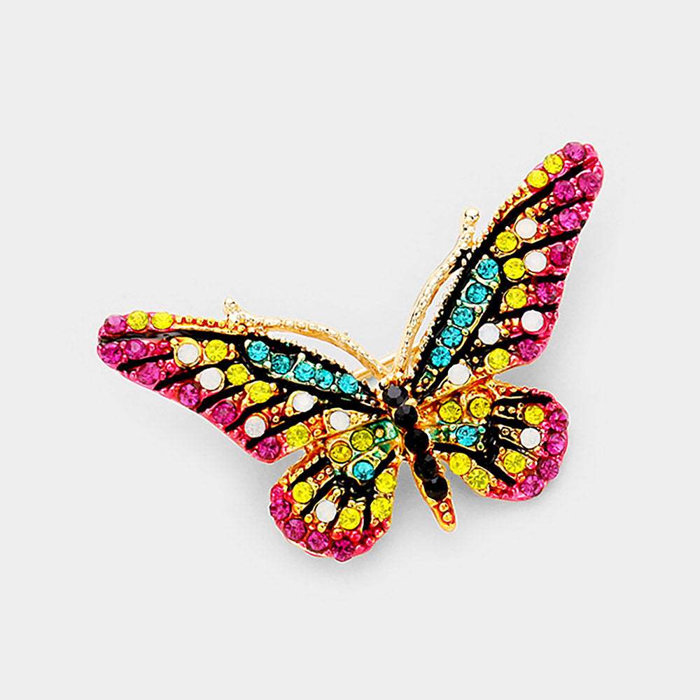 Crystal Rhinestone Paved Butterfly Pin Brooch - Madeline Love - Flyclothing LLC