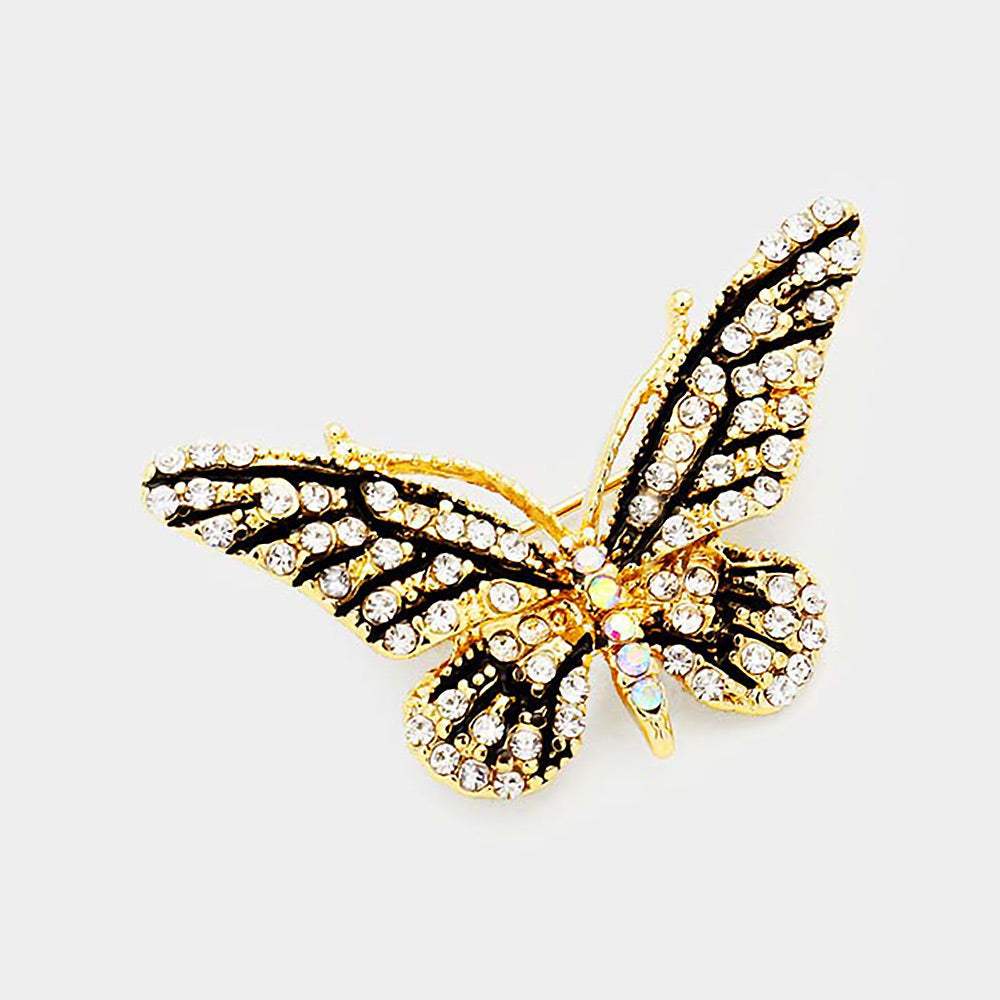 Crystal Rhinestone Paved Butterfly Pin Brooch - Madeline Love - Flyclothing LLC