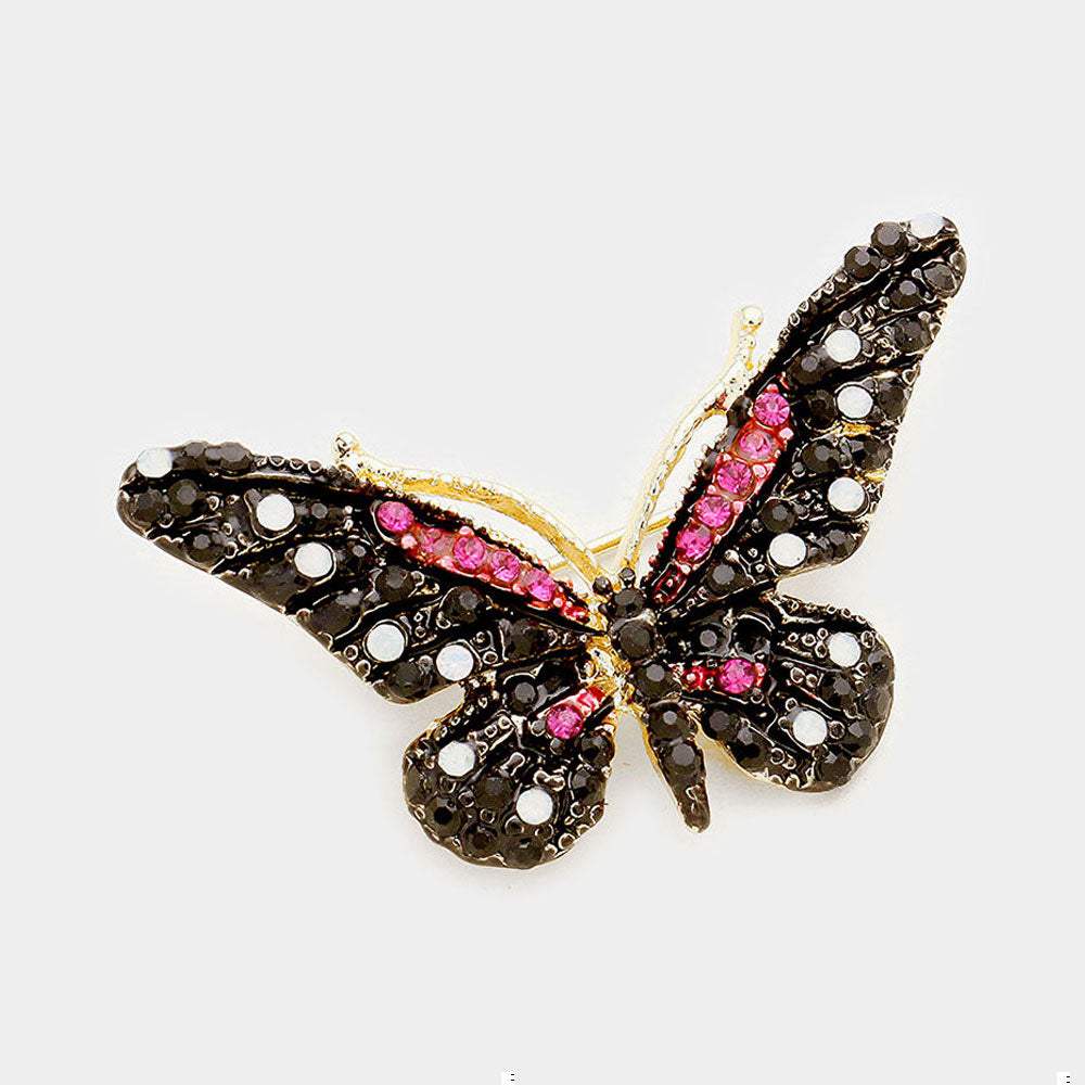 Crystal Rhinestone Pave Butterfly Pin Brooch - Madeline Love - Flyclothing LLC