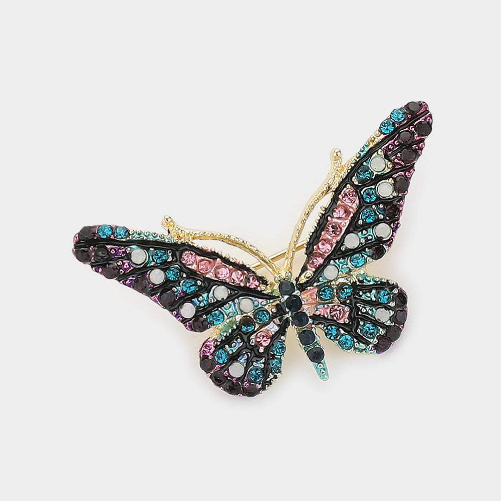 Crystal Rhinestone Paved Butterfly Pin Brooch - Madeline Love - Flyclothing LLC