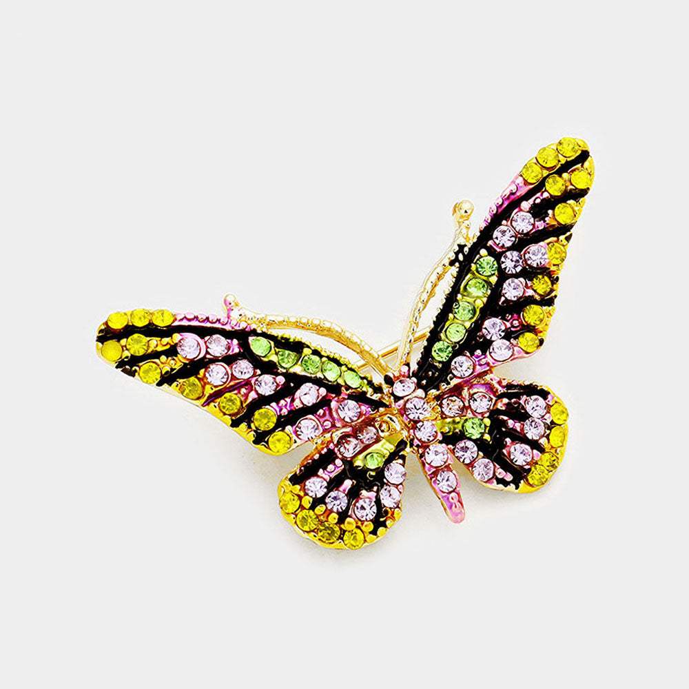 Crystal Rhinestone Paved Butterfly Pin Brooch - Madeline Love - Flyclothing LLC