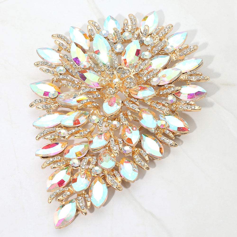 Flower Centered Marquise Stone Cluster Vine Pin Brooch - Madeline Love - Flyclothing LLC