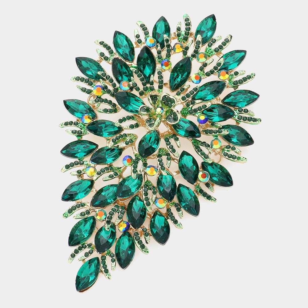 Flower Centered Marquise Stone Cluster Vine Pin Brooch - Madeline Love - Flyclothing LLC