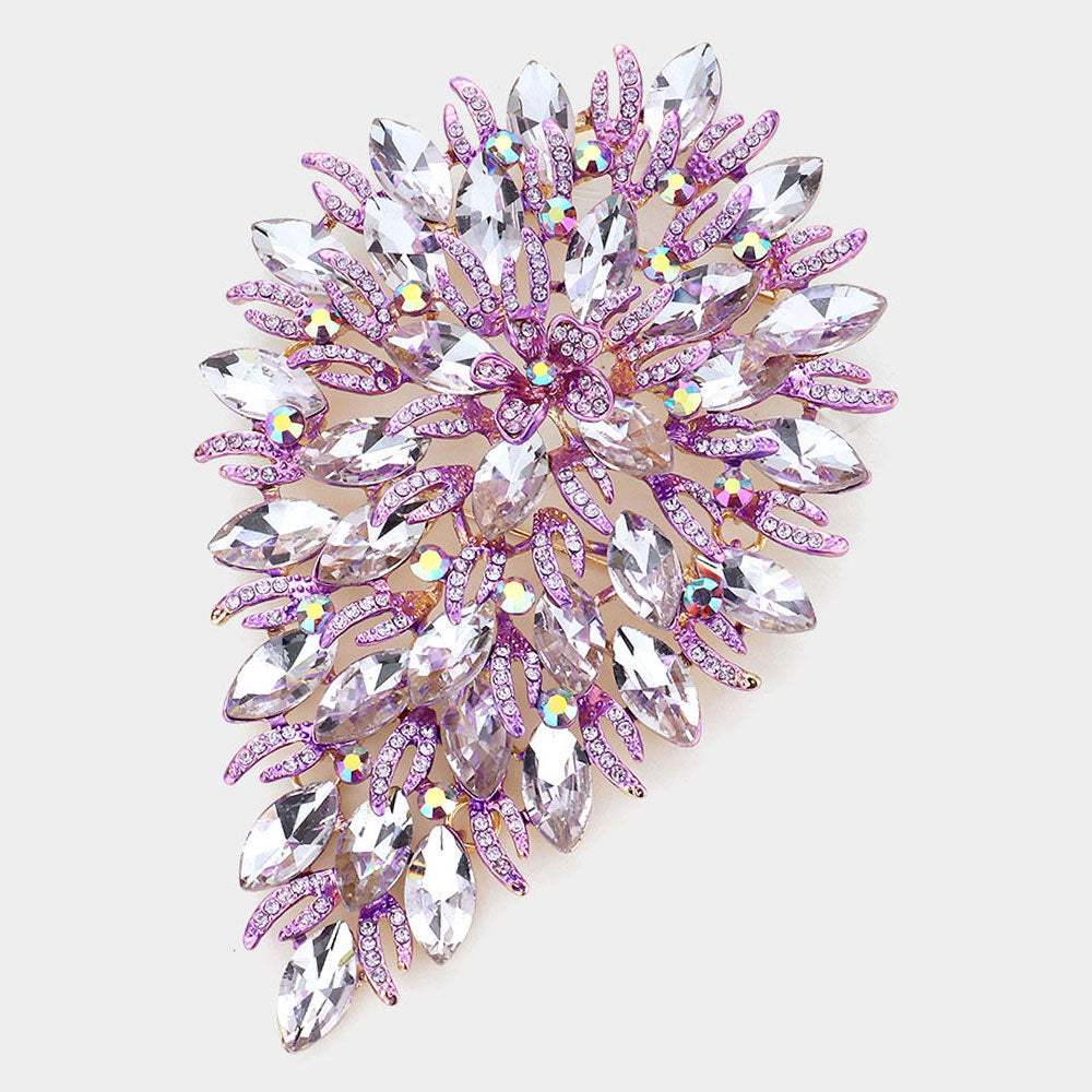 Flower Centered Marquise Stone Cluster Vine Pin Brooch - Madeline Love - Flyclothing LLC