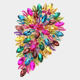 Flower Centered Marquise Stone Cluster Vine Pin Brooch - Madeline Love - Flyclothing LLC
