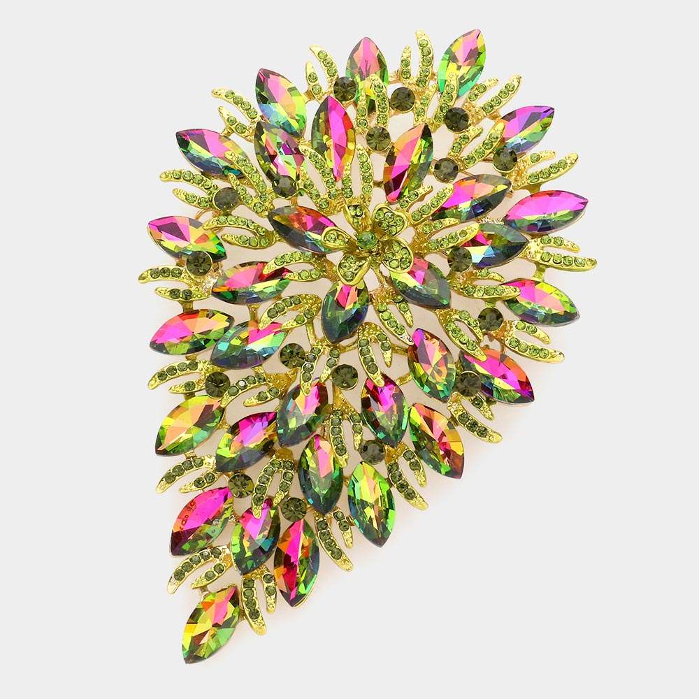Flower Centered Marquise Stone Cluster Vine Pin Brooch - Madeline Love - Flyclothing LLC