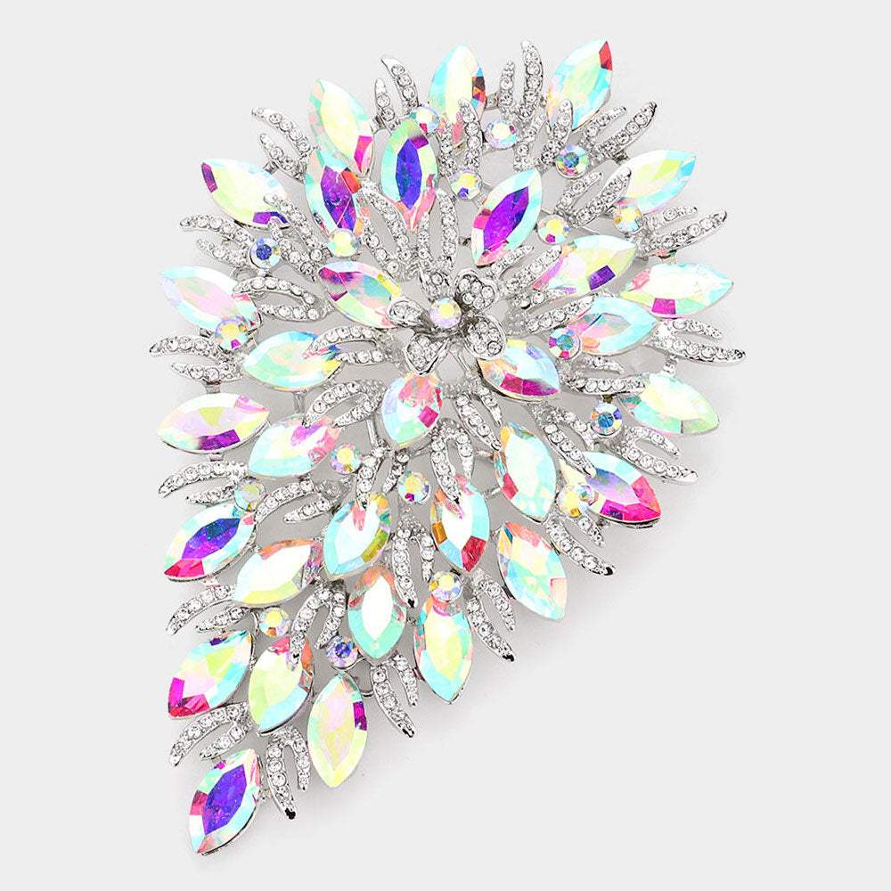 Flower Centered Marquise Stone Cluster Vine Pin Brooch - Madeline Love - Flyclothing LLC