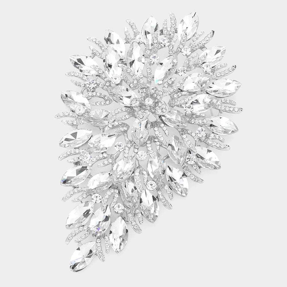 Flower Centered Marquise Stone Cluster Vine Pin Brooch - Madeline Love - Flyclothing LLC