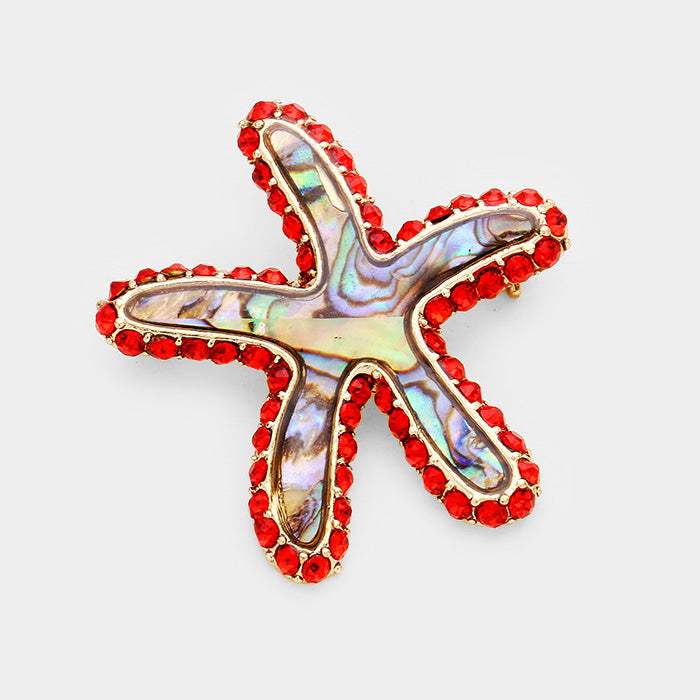 Stone Trim Abalone Starfish Pin Brooch - Madeline Love - Flyclothing LLC