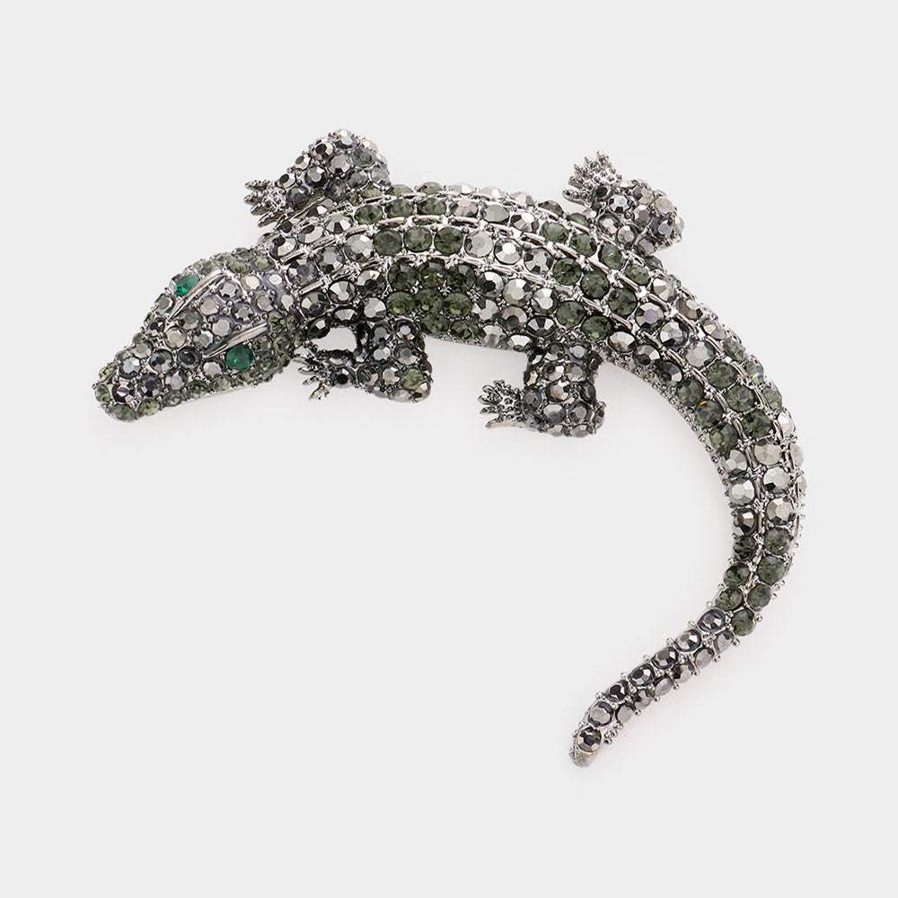 Crystal Pave Crocodile/Alligator Pin Brooch - Madeline Love - Flyclothing LLC