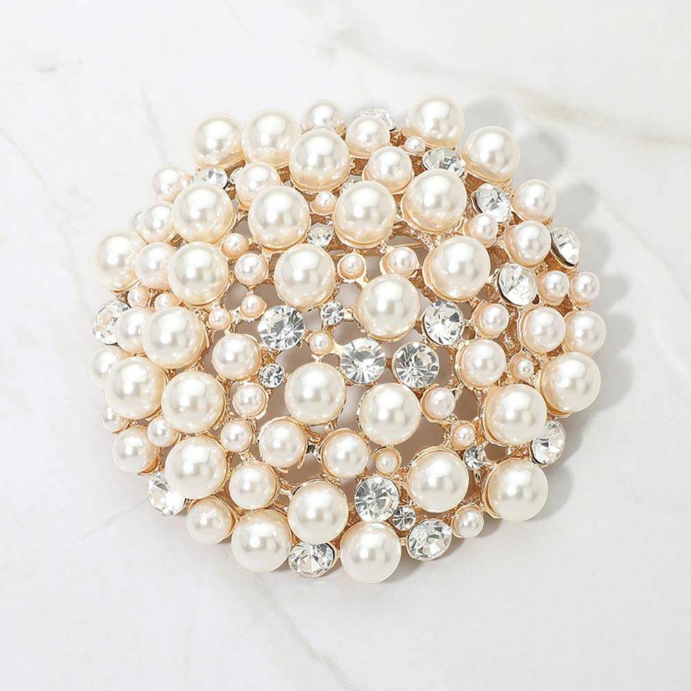 Pearl Crystal Cluster Pin Brooch - Madeline Love - Flyclothing LLC