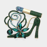 Rhinestone Pave High Heel Flower Lipstick Brooch - Madeline Love - Flyclothing LLC