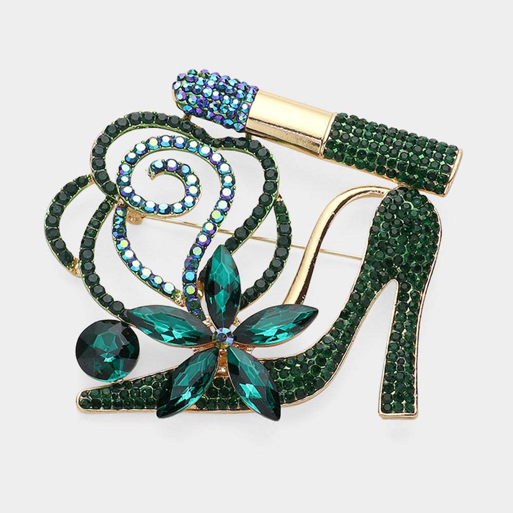 Rhinestone Pave High Heel Flower Lipstick Brooch - Madeline Love - Flyclothing LLC