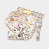 Rhinestone Pave High Heel Flower Lipstick Brooch - Madeline Love - Flyclothing LLC