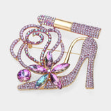 Rhinestone Pave High Heel Flower Lipstick Brooch - Madeline Love - Flyclothing LLC