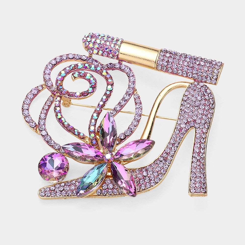 Rhinestone Pave High Heel Flower Lipstick Brooch - Madeline Love - Flyclothing LLC