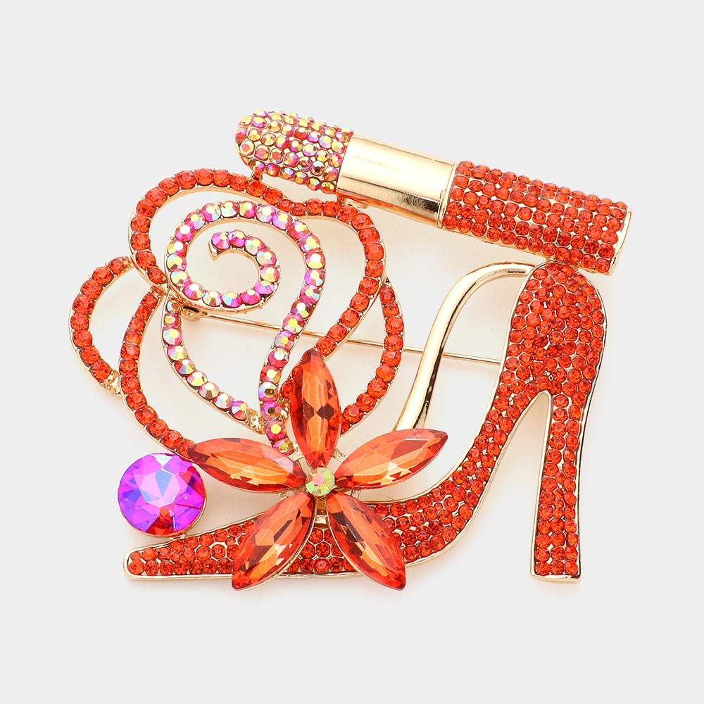 Rhinestone Pave High Heel Flower Lipstick Brooch - Madeline Love - Flyclothing LLC