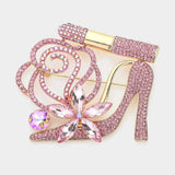 Rhinestone Pave High Heel Flower Lipstick Brooch - Madeline Love - Flyclothing LLC