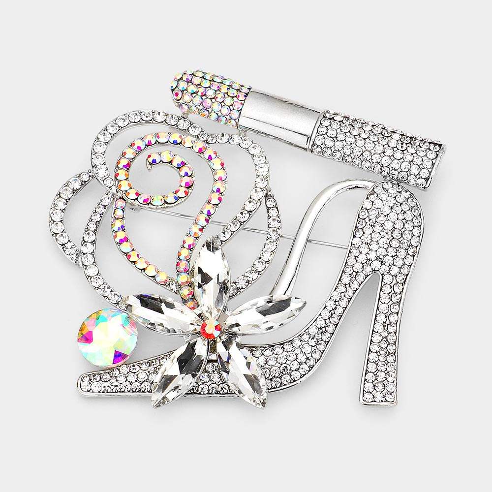 Rhinestone Pave High Heel Flower Lipstick Brooch - Madeline Love - Flyclothing LLC