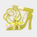 Rhinestone Pave High Heel Flower Lipstick Brooch - Madeline Love - Flyclothing LLC